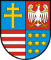 herb województwa świętokrzyskiego - krzyż, gwiazdy, paski oraz orzeł